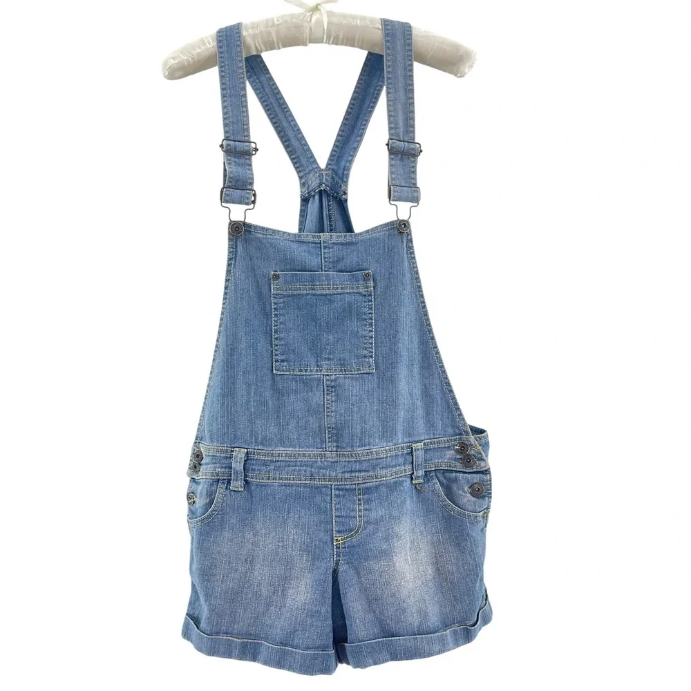 Y2K Denim Shortalls Overalls Jumper Womens S Festival Coquette Jean Casual Boho - Picture 1 of 8